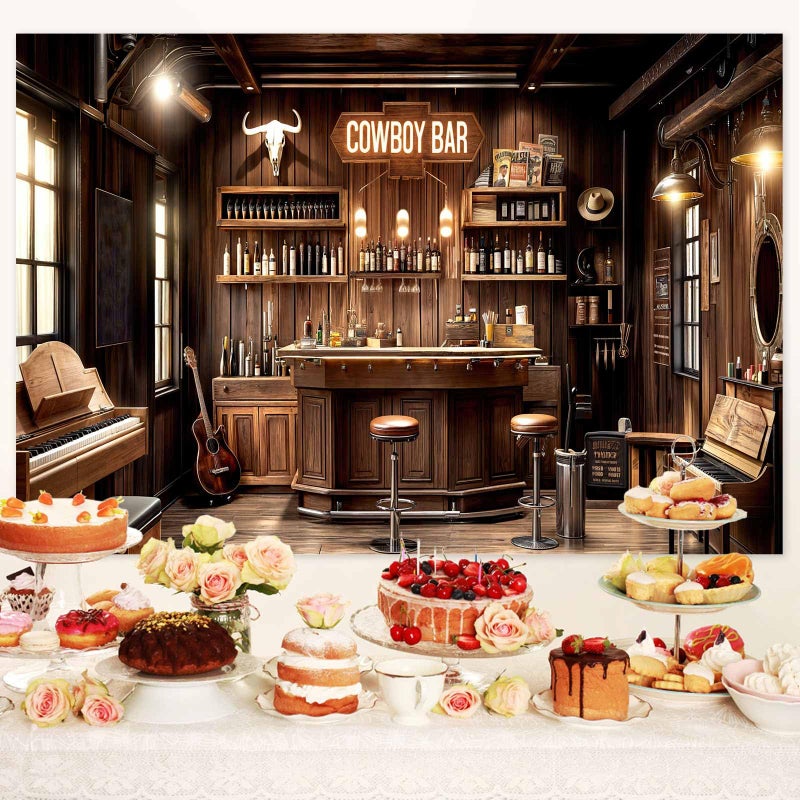 Drgilau 7X5ft Cowboy Bar Backdrop Western Cowboy Bar Birthday Backdrop, Wild West Wooden House Bars Photography Background Birthday Party Background Photo Studio Props, Brown-2 - Image 3