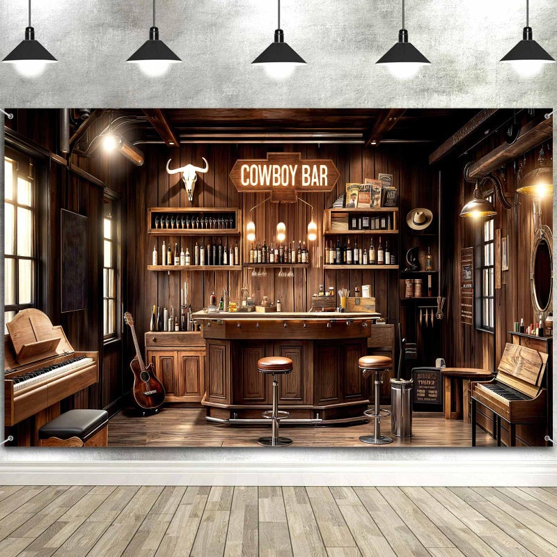 Drgilau 7X5ft Cowboy Bar Backdrop Western Cowboy Bar Birthday Backdrop, Wild West Wooden House Bars Photography Background Birthday Party Background Photo Studio Props, Brown-2 - Image 5