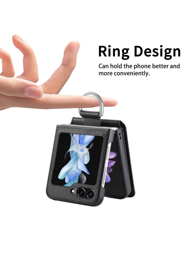 S-TOP Case For Samsung Galaxy Z Flip5 Litchi Texture Leather Ring Wallet Phone Case - Image 5