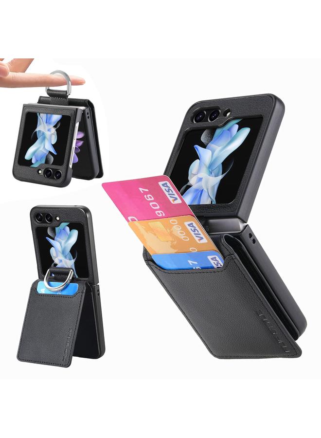 S-TOP Case For Samsung Galaxy Z Flip5 Litchi Texture Leather Ring Wallet Phone Case - Image 1