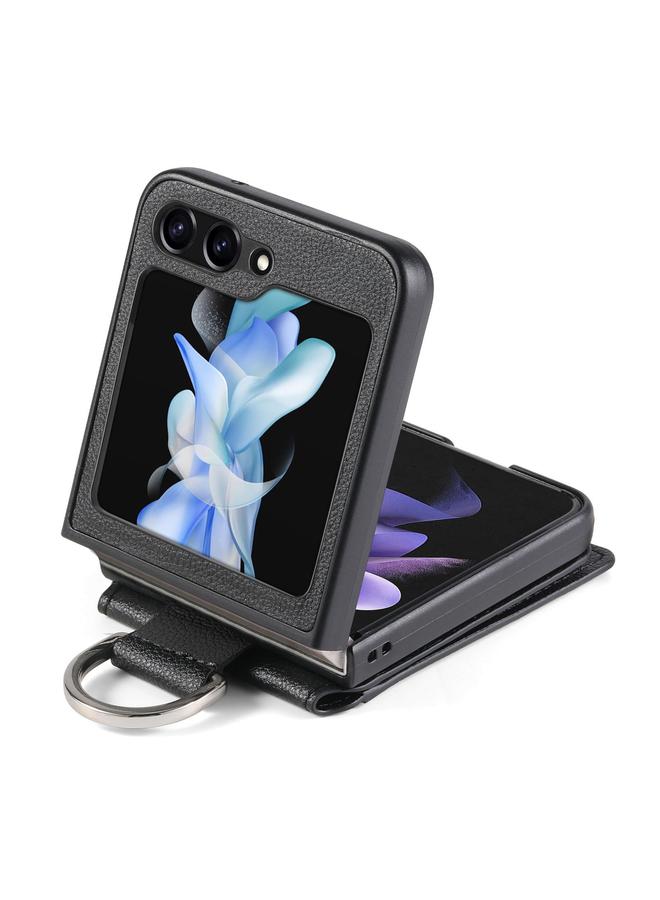 S-TOP Case For Samsung Galaxy Z Flip5 Litchi Texture Leather Ring Wallet Phone Case - Image 3