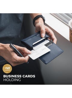 VULKIT Business Card Holder Premium Leather Rfid Blocking Card Case With Id Window Magnetic Closure Holds Up To 40 Business Cards  - Image 2