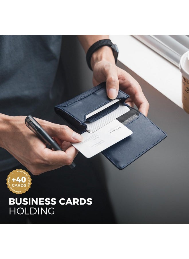 VULKIT - Business Card Holder Premium Leather Rfid Blocking Card Case With Id Window Magnetic Closure Holds Up To 40 Business Cards - Image 1