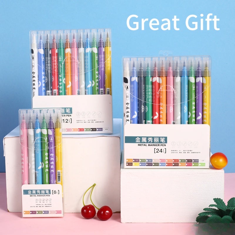 Metallic Markers 12 Double Head Pens - Vibrant Quick-Drying Color Graffiti Markers for DIY Crafts, Artists And Children Over 3 Years - Image 4