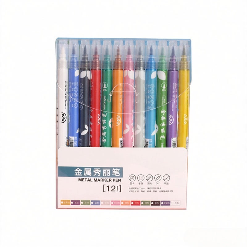Metallic Markers 12 Double Head Pens - Vibrant Quick-Drying Color Graffiti Markers for DIY Crafts, Artists And Children Over 3 Years - Image 1