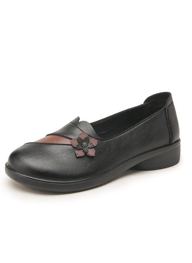 Spring And Autumn Non-slip Mom Shoes Soft Bottom Single-layer Shoes Middle-aged And Elderly Women's Shoes Comfortable Genuine Leather New Arrival Grandma Middle-aged Leather Shoes Flat Bottom