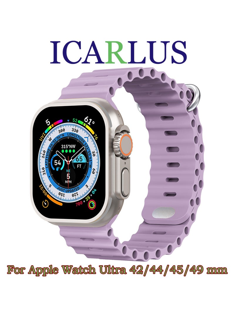ICARLUS Ocean Band Compatible with Apple Watch Ultra Band 49/45/44/42mm Men Women, Soft Silicone Sport Band Replacement Strap for Apple Watch Ultra2/Ultra iWatch Series 9 8 7 SE 6 5 4 3 2 1 Lavender Purple  - Image 1