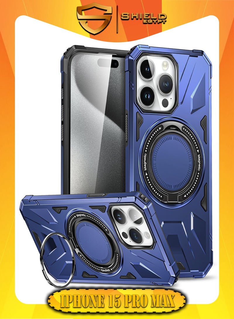 SHIELD EGYPT SHIELD EGYPT For iPhone 15 Pro Max Case Mag-Safe Magnetic Shockproof Phone Case with Ring Holder (Blue)