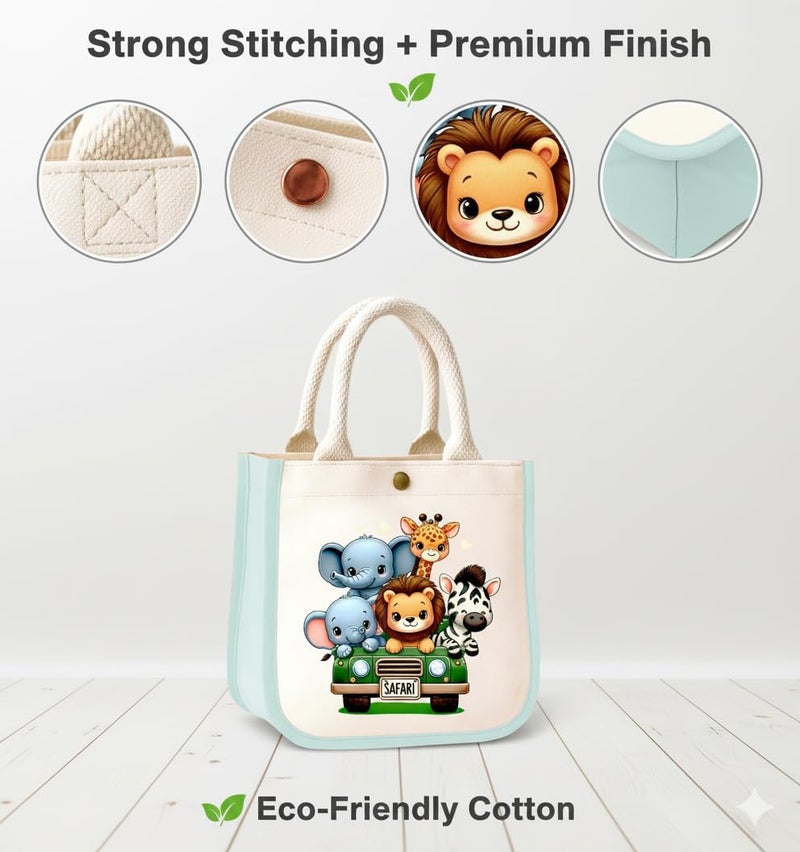 HOBBY INDIA Kids Lunch Bag | Cute & Stylish Mini Tiffin Bag for Boys & Girls | Cute Cotton Cartoon Design I Perfect For Picnic Tuition School, Preschool & Playschool (Jungle Safari) - Image 5