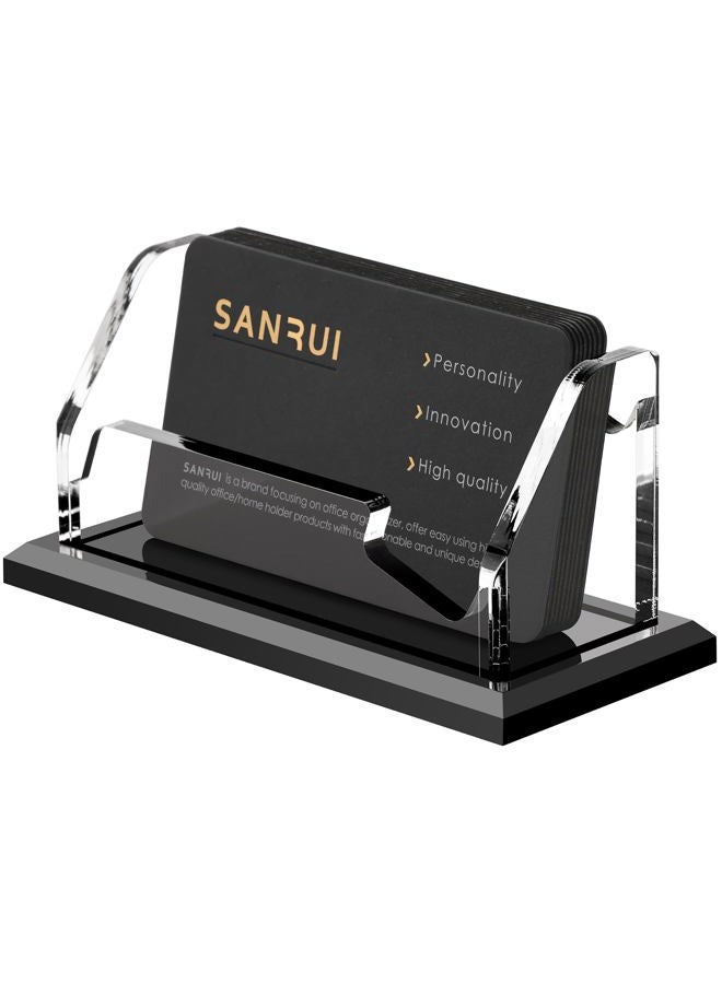SANRUI Black Business Card Holder for Desk 1 Slot , Clear Acrylic Horizontal Name Card Stand for Women and Men, Desktop Organizer Display for Office Home Exhibition - 160 Card Capacity 1 Pack - Image 1