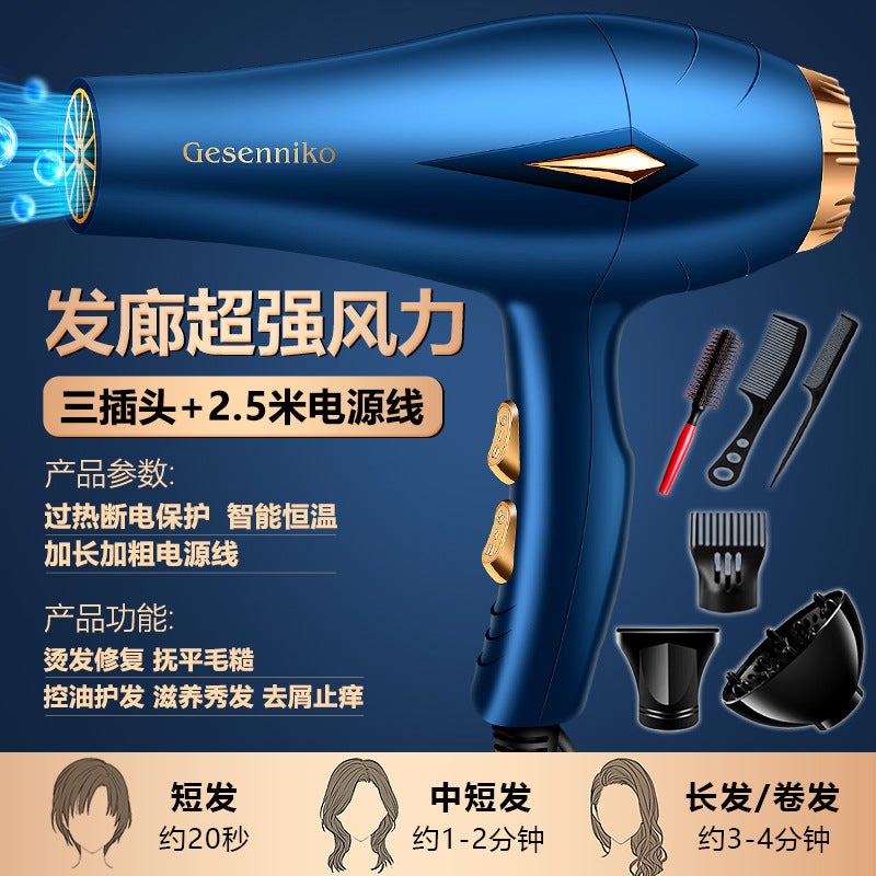 general New Barber Shop Constant Temperature Large Wind Hair Dryer Blue Light Quick Drying Hair Care High Power Household Hair Dryer Batch Generation HairNavy blue 2200W Hurricane hair salon get six free Na