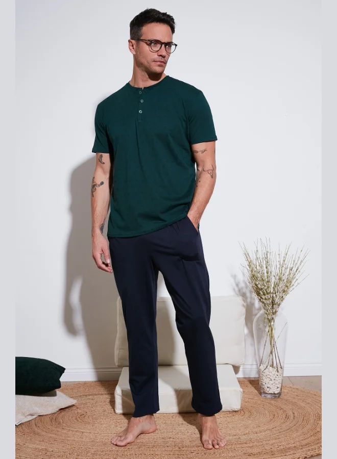 Buratti Cotton Elastic Waist Regular Fit Short Sleeve Pajama Set Men's Pajama Set 6572009