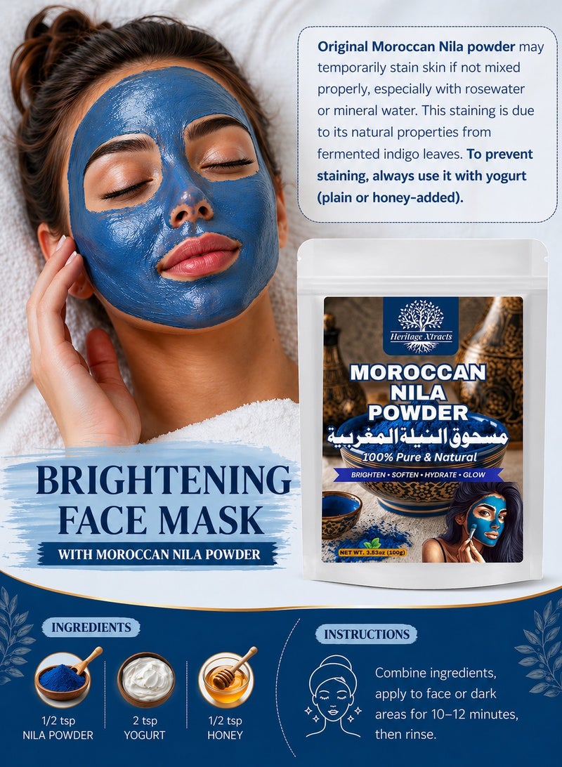 Heritage Xtracts Moroccan Nila Powder 100gm - 100% Natural Skin Brightening, Acne Treatment, Dark Spot Reduction & Even Skin Tone, Promotes Healthy Glow - Image 2