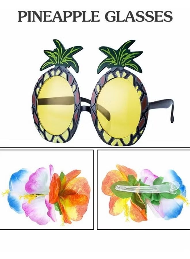 يوڠام مجموعة زي تنورة الهولا العشبية الهاوايية مع عقد للبنات وإكليل ليز وأساور وزينة حفلات هاواي وتنورة هولا عشبية هاواي ونظارات شمسية ومجموعة ليز - Image 2