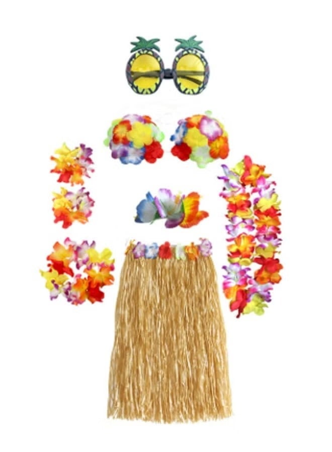 يوڠام مجموعة زي تنورة الهولا العشبية الهاوايية مع عقد للبنات وإكليل ليز وأساور وزينة حفلات هاواي وتنورة هولا عشبية هاواي ونظارات شمسية ومجموعة ليز - Image 1