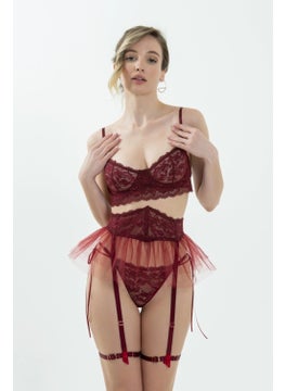 Magic Form 2216 Women's Burgundy Lace Back Rope Detailed Bra  - Image 3