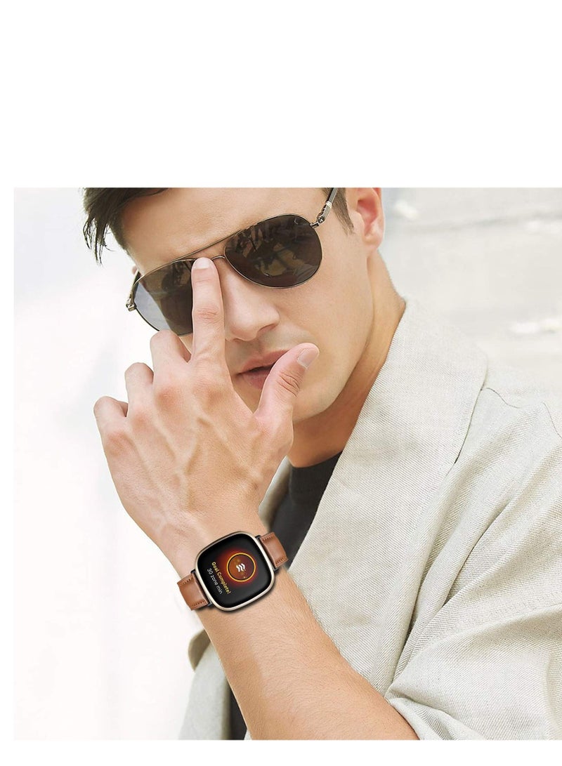 كاست ويف أساور جلدية ، متوافقة مع Fitbit Sense لـ Fitbit Versa 3 ، سوار بديل ناعم للنساء والرجال ، ملحقات حزام معصم لـ Versa 3 لساعة Versa Sense الذكية (بني) - Image 4