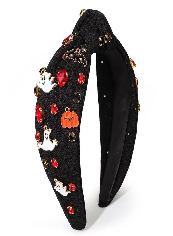 CAVETEE Knotted Headband for Women，Rhinestone Pumpkin ghost Halloween Hair Band Black Halloween Accessories Knotted Headband for Women Girls Halloween Gifts - Image 1