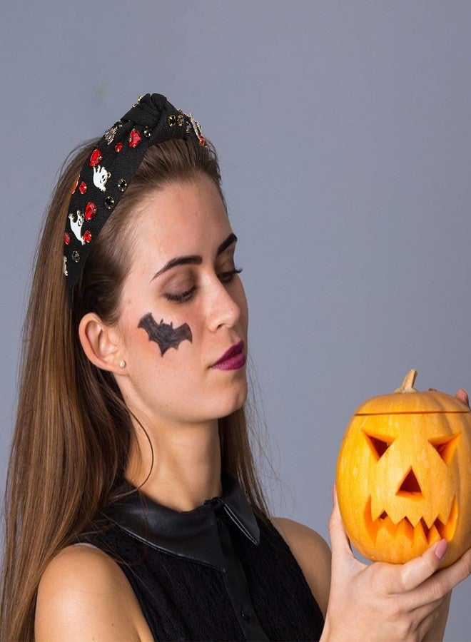 CAVETEE Knotted Headband for Women，Rhinestone Pumpkin ghost Halloween Hair Band Black Halloween Accessories Knotted Headband for Women Girls Halloween Gifts - Image 3