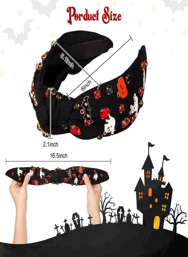 CAVETEE Knotted Headband for Women，Rhinestone Pumpkin ghost Halloween Hair Band Black Halloween Accessories Knotted Headband for Women Girls Halloween Gifts - Image 2