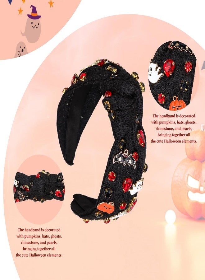 CAVETEE Knotted Headband for Women，Rhinestone Pumpkin ghost Halloween Hair Band Black Halloween Accessories Knotted Headband for Women Girls Halloween Gifts - Image 4