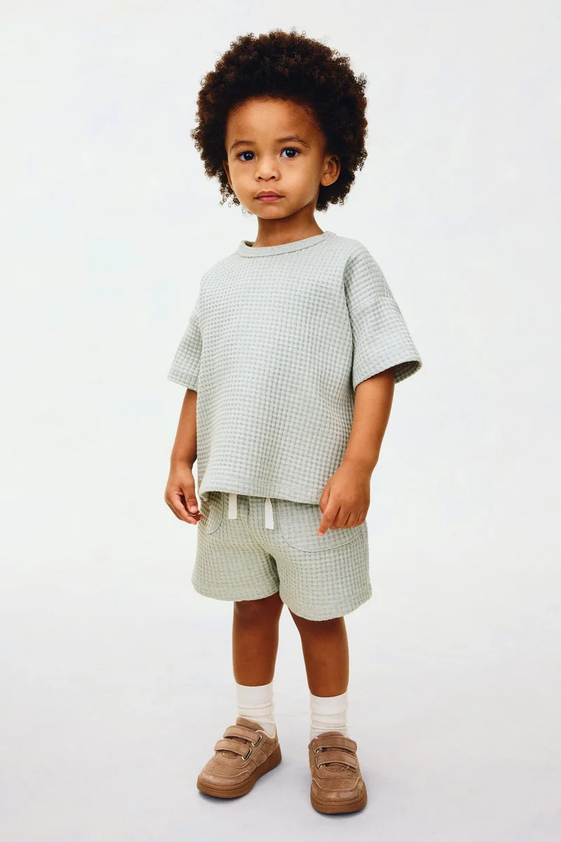 اتش اند ام طقم من القطن بنمط وافل - قطعتين