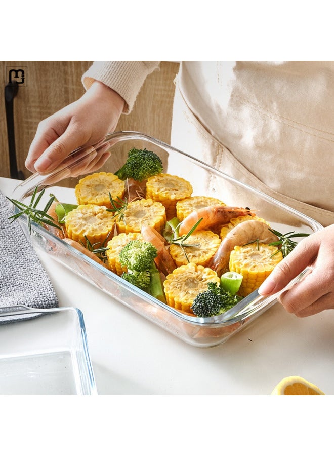 Rectangular Glass Baking Plate Heat Resistant Microwave Special Household Fish Plate High Boron Glass Baked Rice Plate Fruit Plate-Specifications:Rectangular-1.6l-Color:High Borosilicate-glass Baking Pan - Image 4