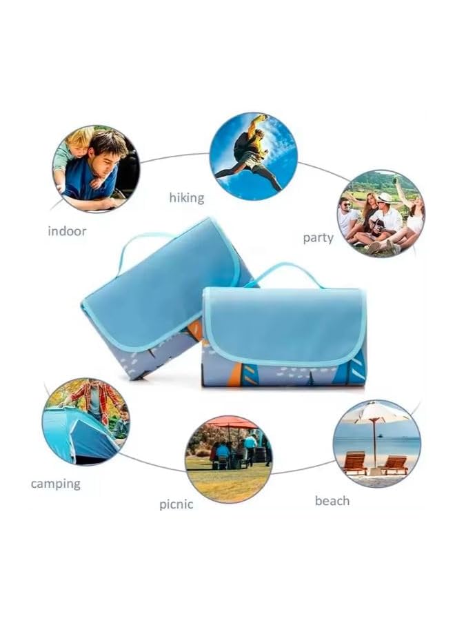 promass Foldable Picnic Blanket Waterproof Beach Blanket Waterproof Picnic Blanket Portable Picnic Mat Portable Beach Mat For Outdoor Camping Family Outdoor Park Garden Blue（145 ×180cm）, Full - Image 3