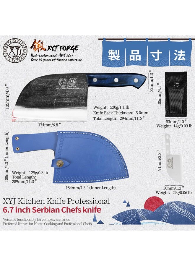 XYJ Antique Forged Butcher Knives, Serbian-Style Chef's Knife with Sheath, Heavy-Duty Meat Cleaver for Kitchen & Outdoor Use, Full Tang Construction - Image 2