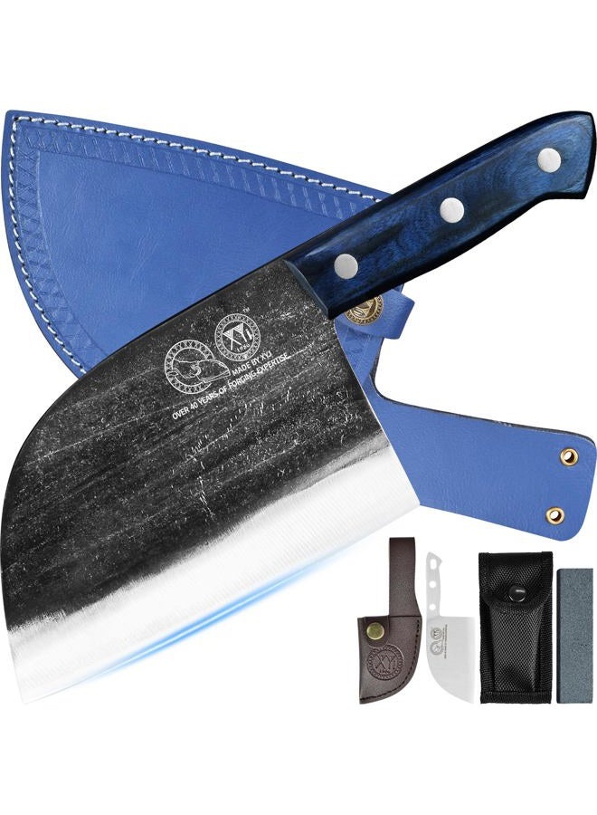 XYJ Antique Forged Butcher Knives, Serbian-Style Chef's Knife with Sheath, Heavy-Duty Meat Cleaver for Kitchen & Outdoor Use, Full Tang Construction - Image 1