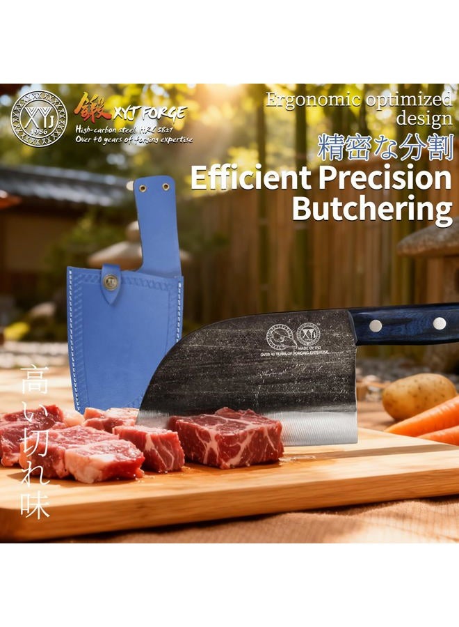 XYJ Antique Forged Butcher Knives, Serbian-Style Chef's Knife with Sheath, Heavy-Duty Meat Cleaver for Kitchen & Outdoor Use, Full Tang Construction - Image 5