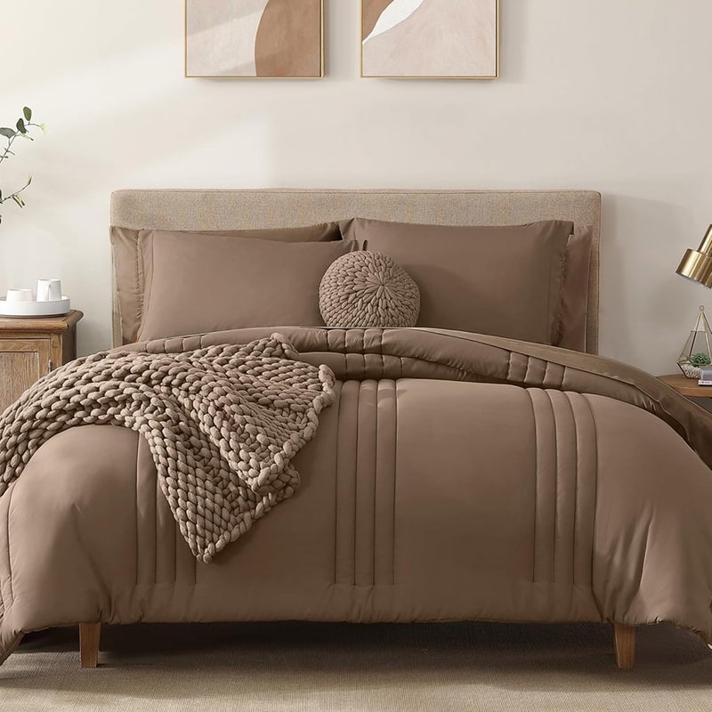 Monbix King Size Comforter Set - 7 Pieces Bed in a Bag King, Raw Umber Bedding Sets with Comforter, All Seasons Down Alternative Comforter Bed Set with Sheets, Pillowcases & Shams - Image 1