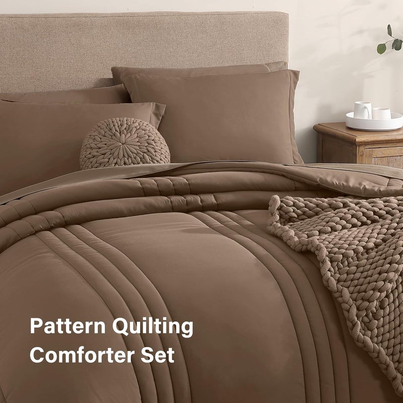 Monbix King Size Comforter Set - 7 Pieces Bed in a Bag King, Raw Umber Bedding Sets with Comforter, All Seasons Down Alternative Comforter Bed Set with Sheets, Pillowcases & Shams - Image 3