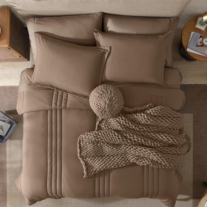Monbix King Size Comforter Set - 7 Pieces Bed in a Bag King, Raw Umber Bedding Sets with Comforter, All Seasons Down Alternative Comforter Bed Set with Sheets, Pillowcases & Shams - Image 5