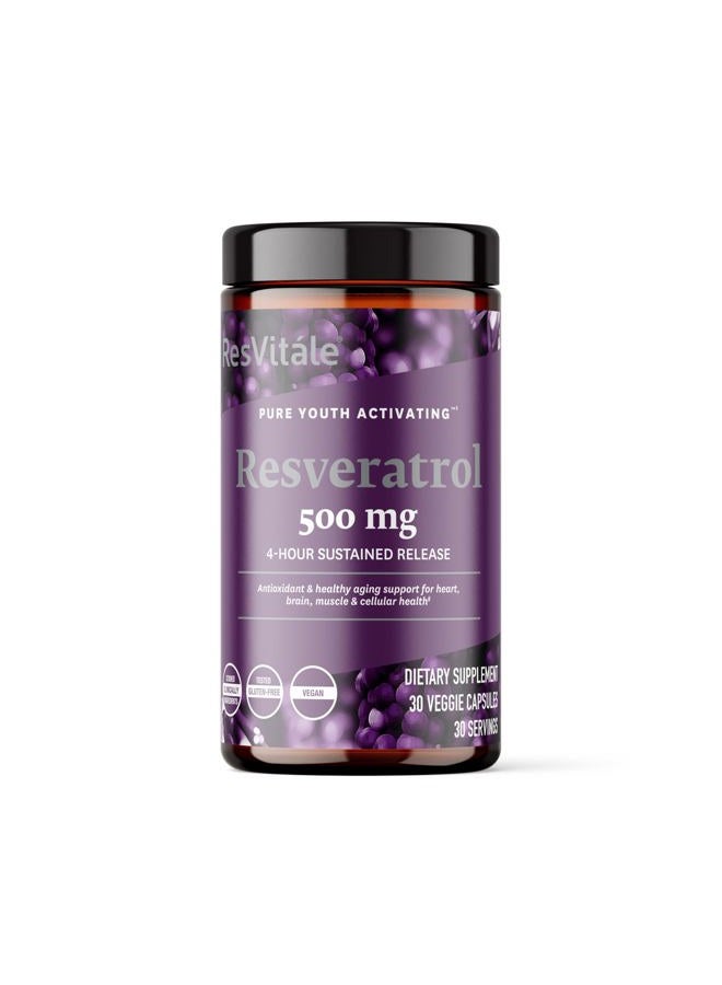ResVitale Resveratrol 500 mg - Resveratrol Supplement for Men and Women - 30 Veggie Capsules - Image 1