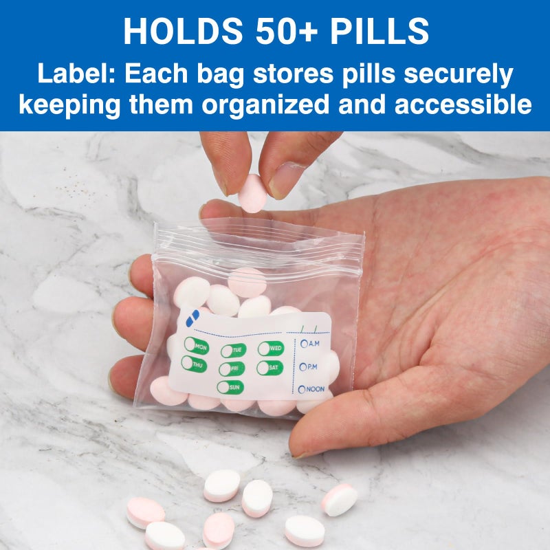 Pill Mill Pill Bags 500 Count - 3"X2.75" 3 Mil Small Ziplock Bags for Pills â€“ BPA-Free Pill Pouches for Medicine, Pill Pack Storage & Medicine Pouch - Easy Label Pill Bags for Travel, Reusable Medicine Bags - Image 3