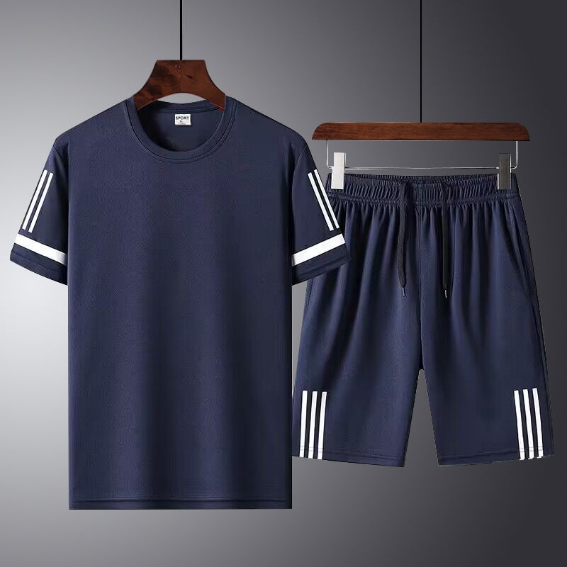 Generic Summer Sports Suit Quick-Dry Couples Running Gear Dark Blue 