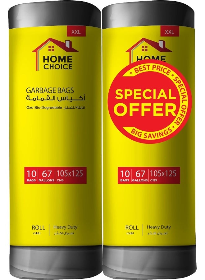 HOME CHOICE 67 Gallons, Pack of 20 Trash Bags (10 Trash Bags X 2 Rolls), Size 105*125 cm, Heavy Duty Bio-degradable Garbage Bags Rolls, Bin Liners  - Image 1