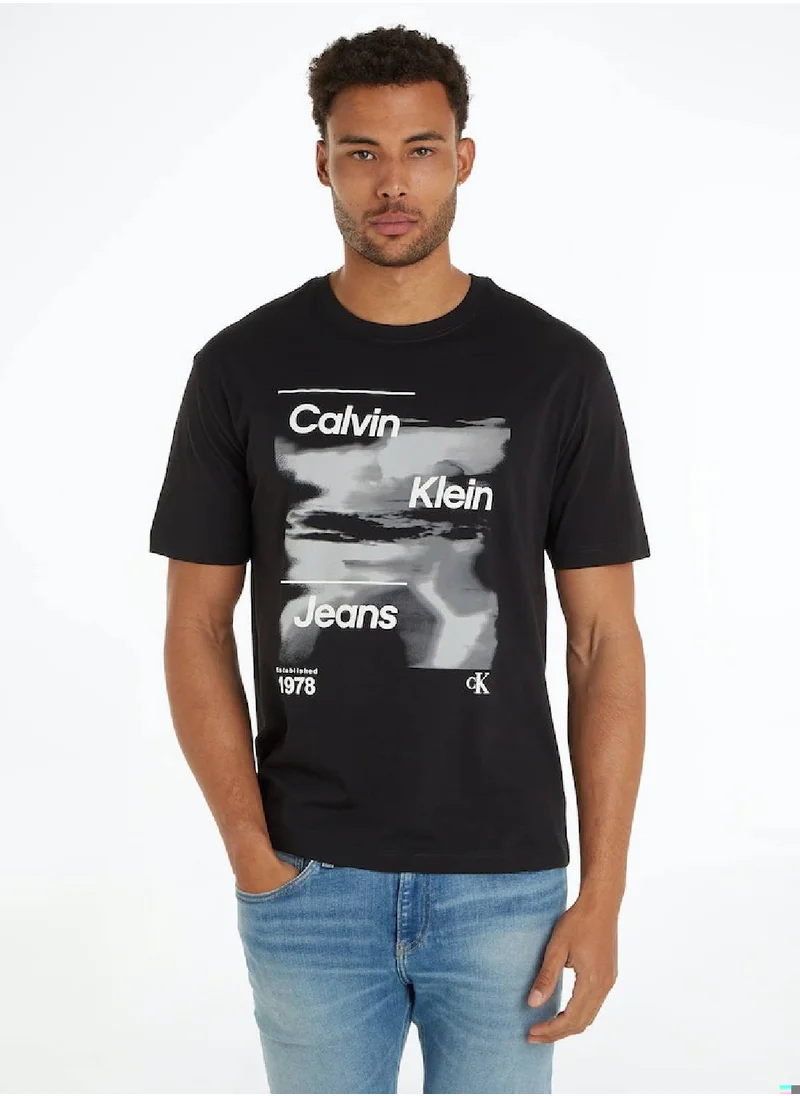 Calvin Klein Jeans Men's Diffused Logo T-Shirt - Cotton, Black