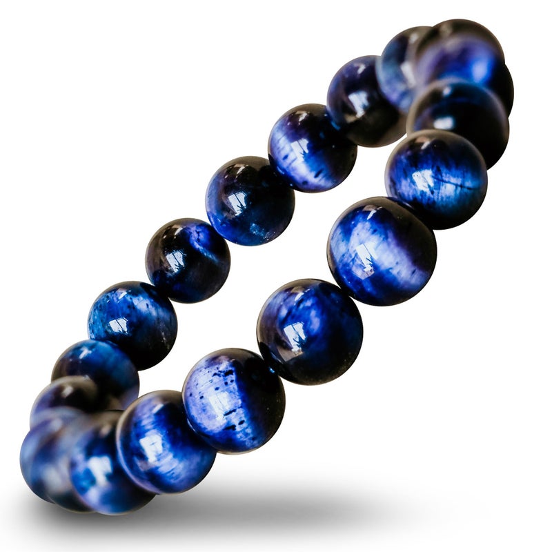 Conscious Items Blue Tigers Eye Bracelet, Natural Gemstone Beads for Focus, Motivation, Mental Clarity, & Energy Protection, Tigers Eye Beads for Confidence, Blue Bracelet for Men & Women - Image 1