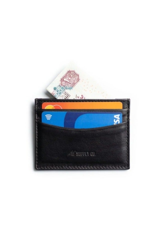 ايه ار سابلاي Business Card Holder من Arij Bags | حامل كروت جلد طبيعي، حجم صغير مناسب للجيب، 4 أماكن للكروت، مكان للنقود، تصميم عملي للاستخدام اليومي (10 × 7.5 سم) (أسود) - Image 1