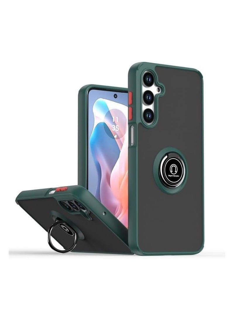 حافظة لهاتف سامسونج جالاكسي A16 غطاء حلقة معدنية حامل قبضة قاعدة وقوف مغناطيسية للسيارة مضادة للصدمات خلفية صلبة غير لامعة لحافظة سامسونج جالاكسي A16 2024 باللون الأخضر