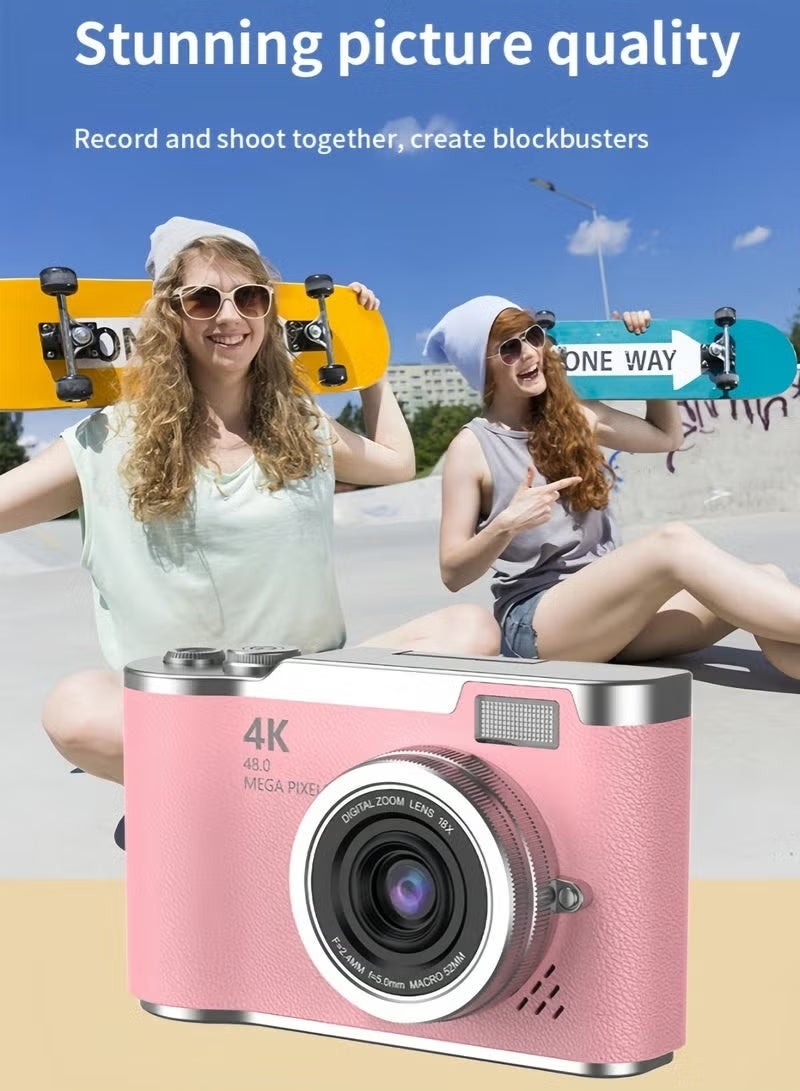ZONBON Digital CameraDigital Camera with 64GB SD card, 4k CCD Digital Zoom Student Digital Camera 48MP Portable Digital Photography Camera 180° Flip Screen Selfie Camera, Point and Shoot Digital Cameras - Image 2