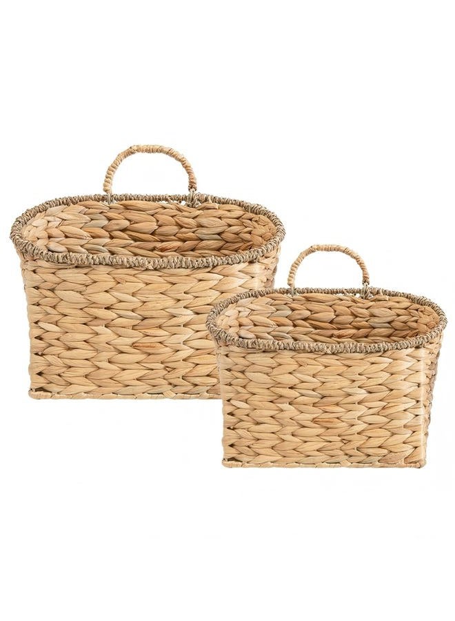 Quincry Set of 2 Woven Hanging Basket, Water Hyacinth Handmade Wicke Hanging Wall Baskets for Organizing, Front Door, Mail, Flowers-for Garden Farmhouse Home - Image 5