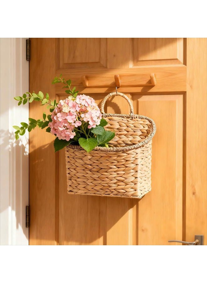 Quincry Set of 2 Woven Hanging Basket, Water Hyacinth Handmade Wicke Hanging Wall Baskets for Organizing, Front Door, Mail, Flowers-for Garden Farmhouse Home - Image 2