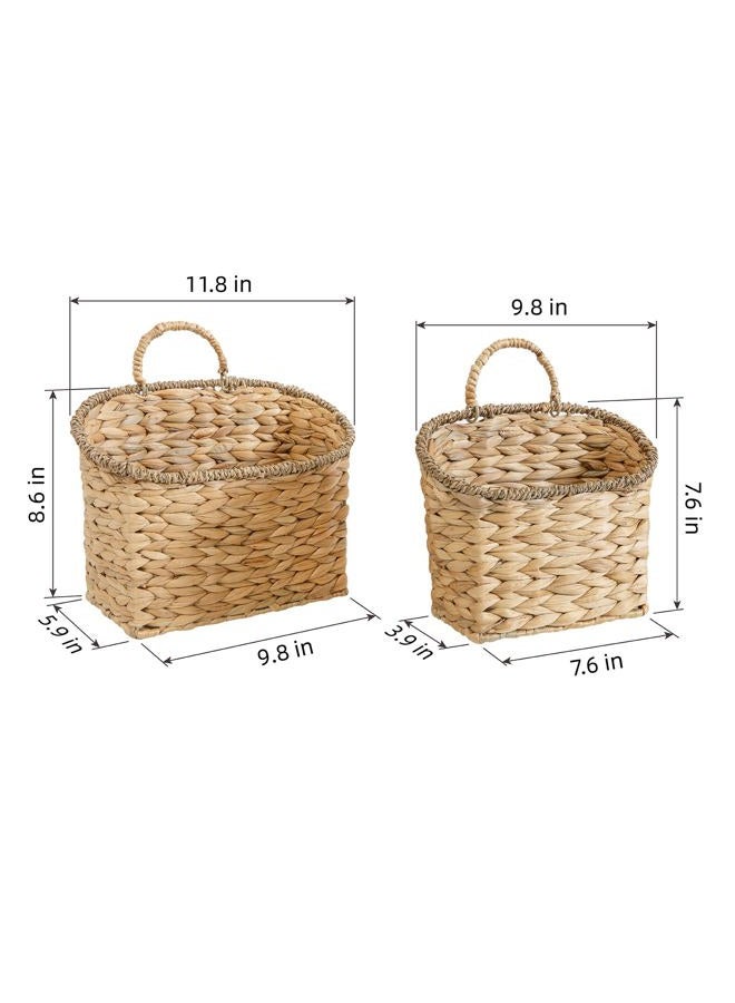 Quincry Set of 2 Woven Hanging Basket, Water Hyacinth Handmade Wicke Hanging Wall Baskets for Organizing, Front Door, Mail, Flowers-for Garden Farmhouse Home - Image 4
