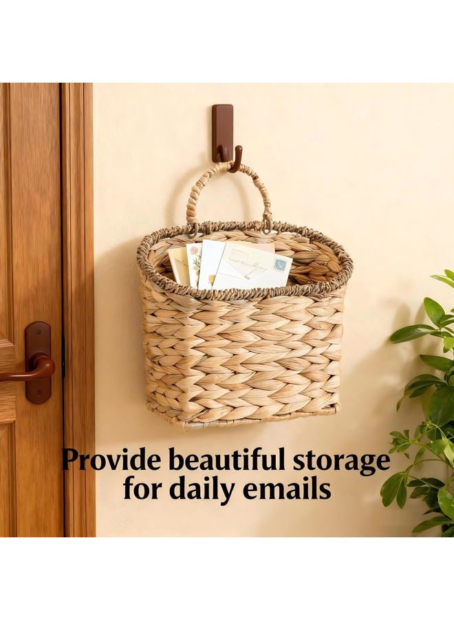 Quincry Set of 2 Woven Hanging Basket, Water Hyacinth Handmade Wicke Hanging Wall Baskets for Organizing, Front Door, Mail, Flowers-for Garden Farmhouse Home - Image 3