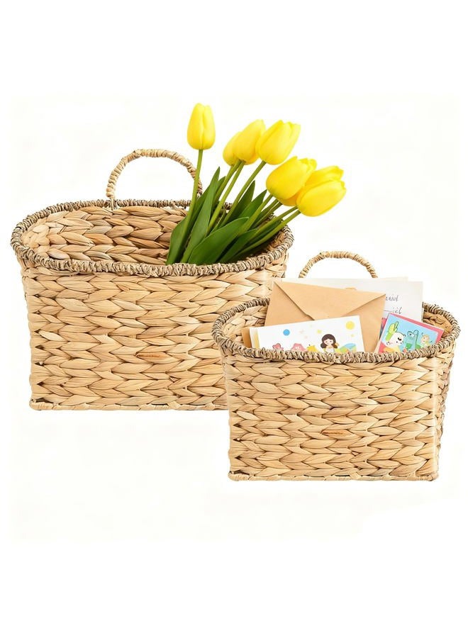 Quincry Set of 2 Woven Hanging Basket, Water Hyacinth Handmade Wicke Hanging Wall Baskets for Organizing, Front Door, Mail, Flowers-for Garden Farmhouse Home - Image 1