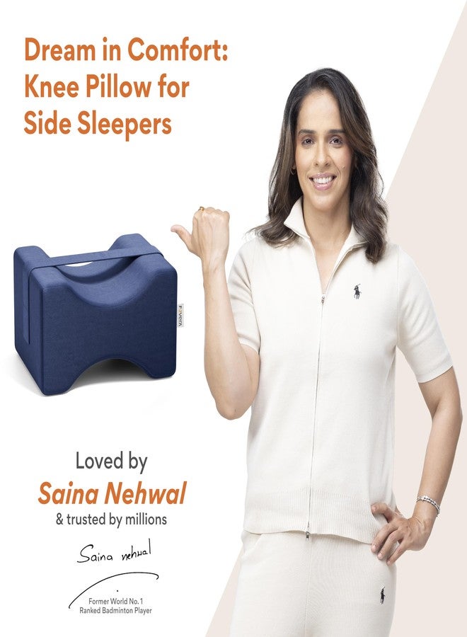 FOVERA Knee Pillow for Side Sleepers, Knock Knee Corrector for Sleeping, Memory Foam Leg Pillow Wedge Cushion for Side Sleeper, Sciatica, Pregnancy, Hip & Back Pain Relief - Washable Cover (Navy Blue) - Image 2