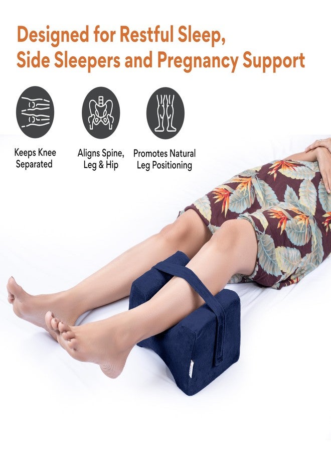 FOVERA Knee Pillow for Side Sleepers, Knock Knee Corrector for Sleeping, Memory Foam Leg Pillow Wedge Cushion for Side Sleeper, Sciatica, Pregnancy, Hip & Back Pain Relief - Washable Cover (Navy Blue) - Image 3